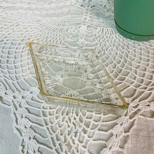 Vintage 60s 70s Diamond Shaped Clear Glass Dish Gold Trim Candy Dish Catchall